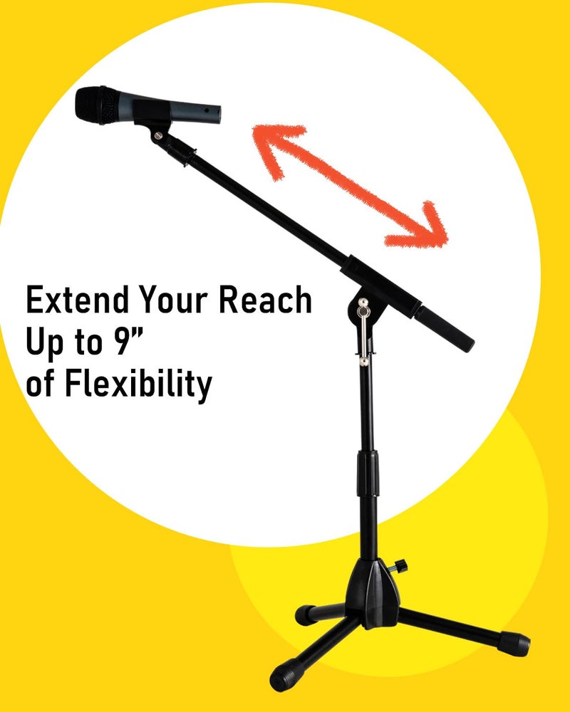 Stage Rocker Foldable Tripod Low-Profile Mic Boom Stand - Height Extending from 9.6'' to 16.9'', w/Adjustable Telescoping Arm Up to 9'', Lightweight/Convenient, Black, Powered by Hamilton(SR610121B) - Image 4